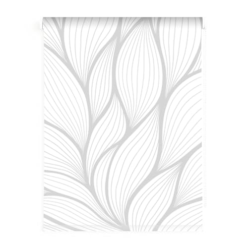 Estor Enrollable Translúcido Diseño Hojas Gris - Decoración Moderna Elegante - Calidad Premium- Hecho a Mano en España (140x170)