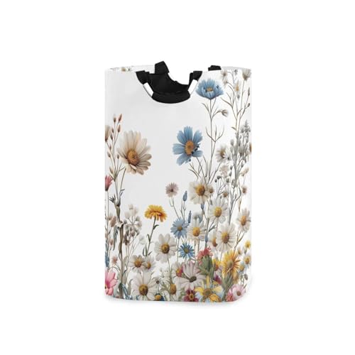 Jihqo Laundry Hamper Basket Wildflowers Pattern Collapsible Nursery Storage Bin Waterproof Clothing Baskets for Home Bedroom Bathroom Washing Room