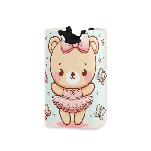 Jihqo Laundry Hamper Basket Cute Bear with Bow Collapsible Nursery Storage Bin Waterproof Clothing Baskets for Home Bedroom Bathroom Washing Room