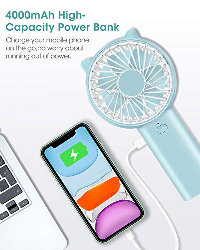 Mini Handheld Fan, ELEGIANT Small Personal Portable Fan with USB Rechargeable 4000mAh Battery Operated Fan 4 Speed Adjustable Work as Portable Power Bank for Woman Home Office Outdoor Travel