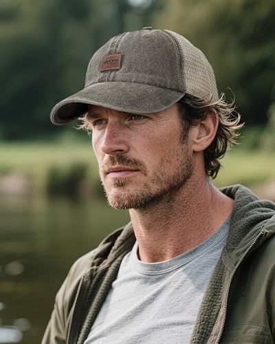Image of Croogo Leather Patch Mesh Back Cap Washed Cotton Dad Hat | Breathable Material /Adjustable Design /Unstructured Hats /Vintage Wash /Exclusive Products
