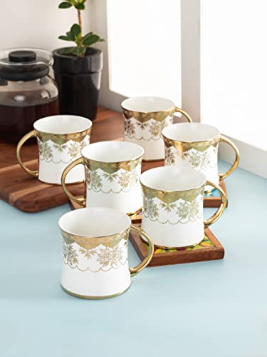 Image of Clay Craft Fine Ceramic Diamond Golden Printed Premium Coffee /Tea Cups - 180 ml - Set of 6, Tea Cup Set of 6, Mugs for Coffee, Cups Set of 6, Mug Set, Ideal for Gifting, Perfect for Home and Office