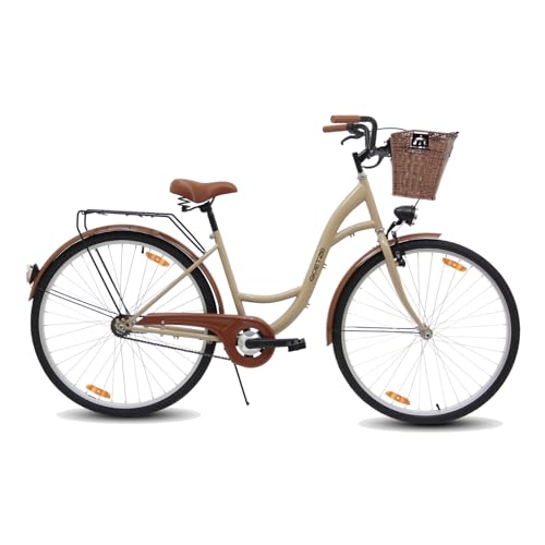 Goetze Eco Citybike 26/28 Zoll Damenrad | Tiefeinsteiger | Rücktrittbremse & V-Bremse | LED Licht | Gepäckträger | Komfortsattel | Lenkerkorb & Schutzbleche