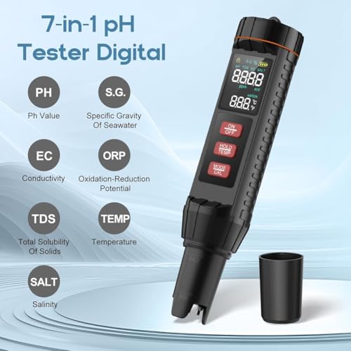 Tester pH et salinité numérique 7-en-1 de précision pour piscine et aquarium - 8
