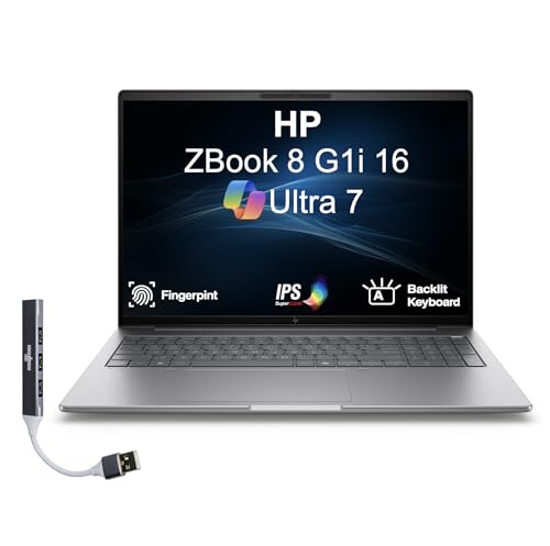HP ZBook 8 G1i 16 Mobile Workstation 16.0' 60Hz IPS WUXGA Display (Intel Ultra 7-255H, Intel Arc 140T Shared, 64GB DDR5, 512GB PCIe SSD, Backlit KB, Fingerprint, Win 11 Pro) w/DKZ USB Port Expander
