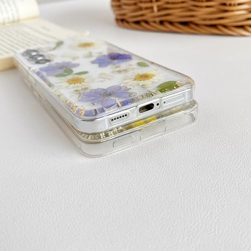 Coque Samsung S23 FE violet fleur séchée transparente en silicone souple