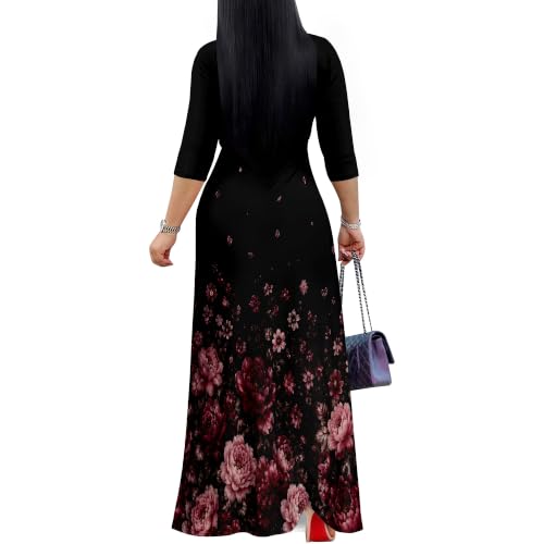 Image of Plus Size Maxi Dresses for Women V Neck 3 /4 Sleeve Wrap Dress