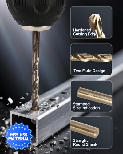 Image of COMOWARE 3 /16 inch Drill Bit Set, M35 Cobalt HSS Drill Bits, Jobber Length, Straight Shank, Twist Metal Drills bit Set for Steel, Stainless Steel, Iron, Hard Metal /Wood /Plastic (10pcs)