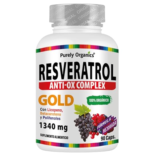 Suplemento Antioxidante 1340mg | Resveratrol + Polifenoles, Betacaroteno, Licopeno y Vitamina C | Anti Ox complex | Purely Organics | Resveratrol Gold |...