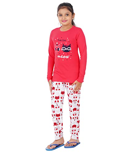 Image of MIST N FOGG Girls' Printed Cotton T Shirt and Pyjama Set /Nightwear /Top and Pyjama Set