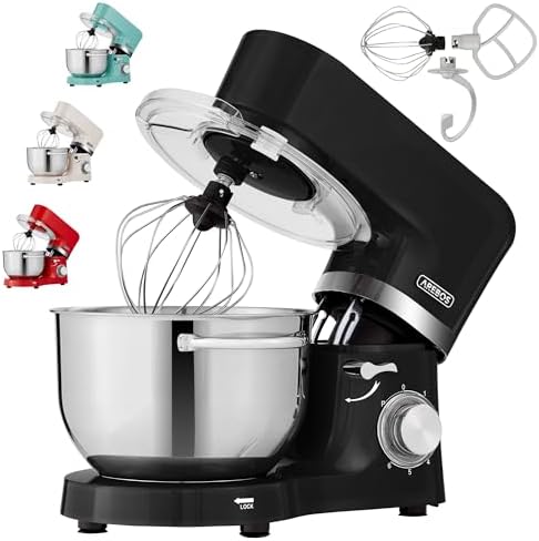 Bild 11 - Arebos Küchenmaschine 1500W Creme | Knetmaschine mit 2x Edelstahl-Rührschüsseln 4,5 & 5,5L | Geräuscharm | Küchenmixer mit Rührhaken, Knethaken, Schlagbesen und Spritzschutz | 6 Geschwindigkeiten