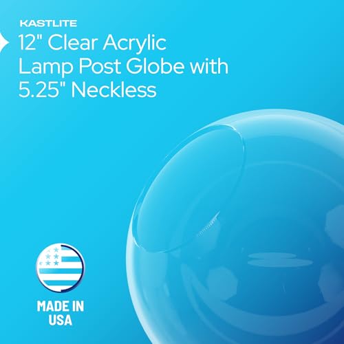 Image of KASTLITE 12 inch Clear Acrylic Lamp Post Globe with 5.25 inch Neckless Opening | Plastic Street Light Cover - Made in USA, UV Resistant - Outdoor Yard & Pathway Lighting Diffuser - Not Glass