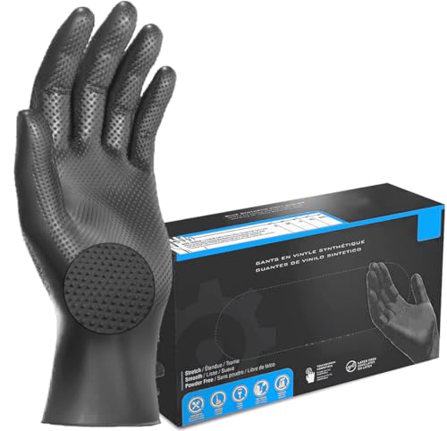JOMAFA Guantes de Nitrilo DIAMANTADOS GRIP Super resistentes Reutilizables NEGROS 8 micras/9´9 gramos, pack de 50. Tallas a elegir (S, M, L, XL,XXL) (S (7))