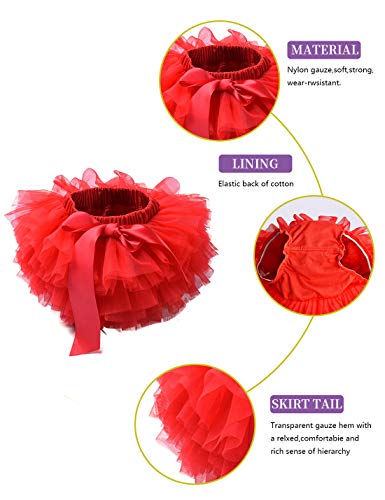 Baby Girls Tutu Bloomers Diaper Cover Cotton Tulle Bloomers and Headband Set Red 1-2 Years