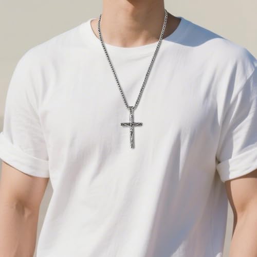 925 Sterling Silver Crucifix Necklace Pendant for Men, Jesus Cross Necklace for Women3