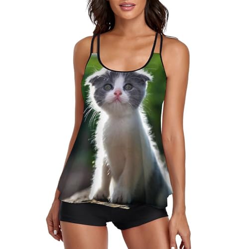Maillot de bain tankini femme avec short de garçon et robe de plage Chaton Malin