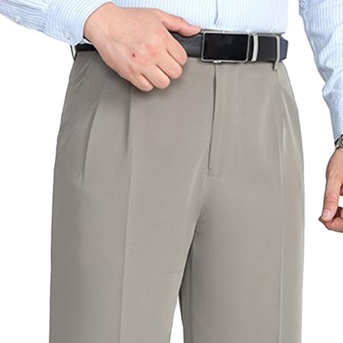 Maiyifu-GJ Men's Double Pleated Business Dress Pants Wrinkle Free Lightweight Suit Pants High Waist Loose Fit Work Pants2