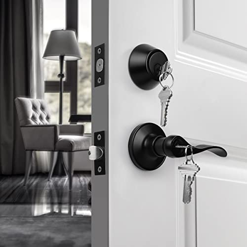 10 Pack Black Entry Levers And Double Cylinder Deadbolt Locksets With Same Key,Keyed Alike Entrance Locks,Drop/Wave Lever Style #TOP1