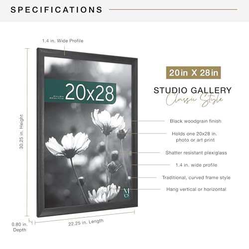 MCS Studio Gallery Classic 20x28 Poster Frame Black Woodgrain, Vertical & Horizontal Wall Hanging Large Picture Frame for Photos, Posters & Art Prints (1-Pack)