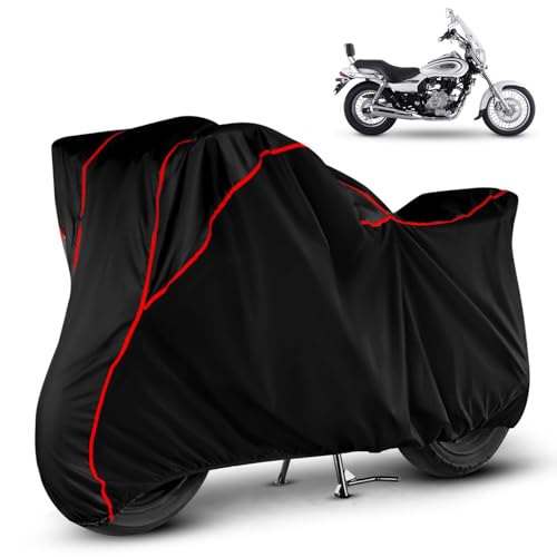 Image of Heavy Duty Waterproof Bike Cover for Bajaj Avenger 220 Cruise | All Weather Protection from Rain, Dust, Sun & Scratches | Universal Fit for All Bike & Scooty | Black Red Piping | Avenger 220 Cruise