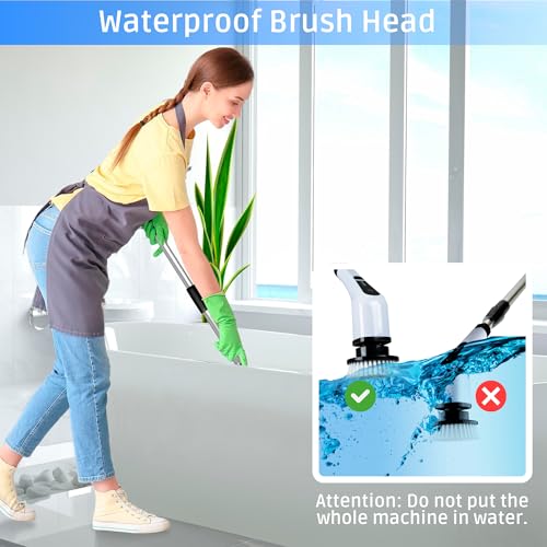 Image of an Store Electric Spin Scrubber - 2 Speeds Shower Scrubber with Long Handle 7 Replaceable Heads Shower Cleaner Brush Cordless Spin Brush for Cleaning (White)