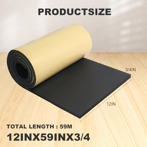 Image of Closed Cell Insulation Neoprene Foam Sheet, 12 in x 59 in x 3 /4 in Soundproof Foam Rubber Sheet with Adhesive, Multi-Function Waterproof Foam Padding