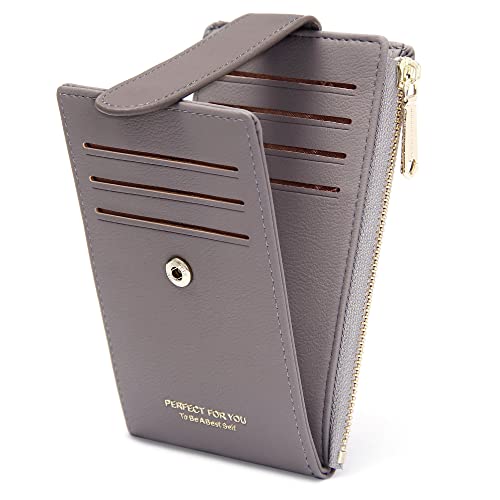 Image of Badiya Slim Women Wallet RFID Blocking Bifold Compact 9 Card Slots Holder Wallets Soft Leather with Zipper Coin Pocket 2 ID Window