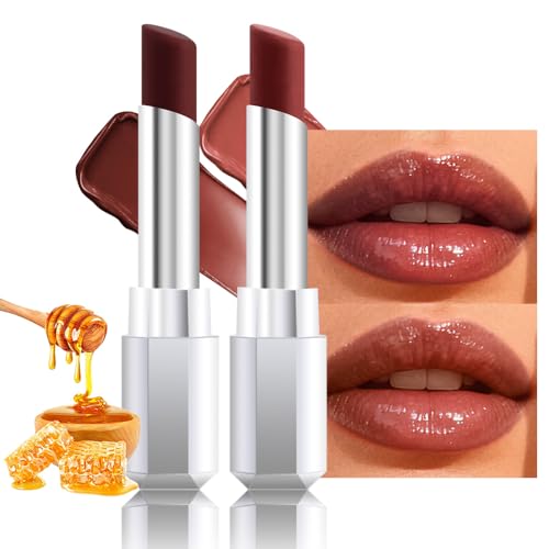 Image of Honey Lipstick Tinted Lip Balm - Shine Moisturizing Lipstick for Women, Natural Nourishing Hydrating Lip Gloss Stain for Dry Lips, Tint Sheer Lightweight Makeup, Vegan - 2Pc Brown & Raisin