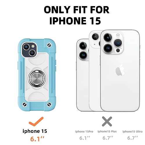 Image of MARKILL Compatible with iPhone Case with Ring Stand, Military Grade Drop Protection Full Body Rugged Heavy Duty Protective Durable Cover iPhone. (Ice Blue, iPhone 15 6.1 inch)