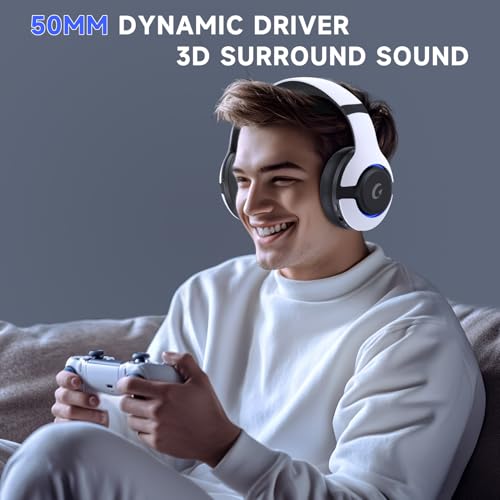 Wireless Gaming Headset for PS5, PS4, Elden Ring, PC, Mac, Switch, Bluetooth 5.3 Gaming Headphones with Noise Canceling Microphone, 45H Battery, RGB Light, White - Image 6