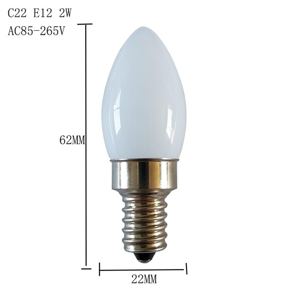 HHF Iluminación del hogar, Paquete de 50 Bombillas LED en Miniatura con Forma de Vela, CA 85-265 V, C7, E12/E14, 2 W, Pantalla lechosa(6500K Cool White,E14 85-265V)