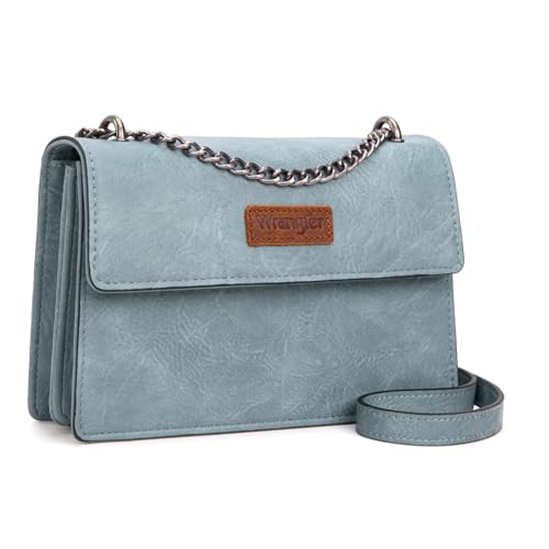 Wrangler Bolsa tiracolo feminina bolsa de ombro vintage com alça de corrente, Azul (éter), 8 inches x 2.5 inches x 5.5 inches, Bolsas de ombro
