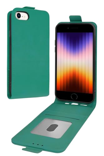 シズカウィルRe iPhone 8 / 7 / SE3 / SE2 ケース 手帳型 縦開きスマホケース 縦型 本革調 エメラルドグリーン 1個入り