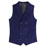 Men's Double-Breasted Lapel Jacket Waistcoat Male Herringbone Tweed Business Suit Vest Tank Top for Husband Fiancé (Color : Royal Blue, Size : 3X-Large)