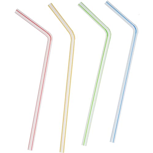 Image of Bluesky Trading Kitchen Collection Clear Flexible Straws With Blue Stripes(7.63 inch x 0.23 inch) - Pack Of 40 - Stylish & Disposable Plastic, Perfect for Cold Drinks, Parties, Smoothies, Everyday Use, & More