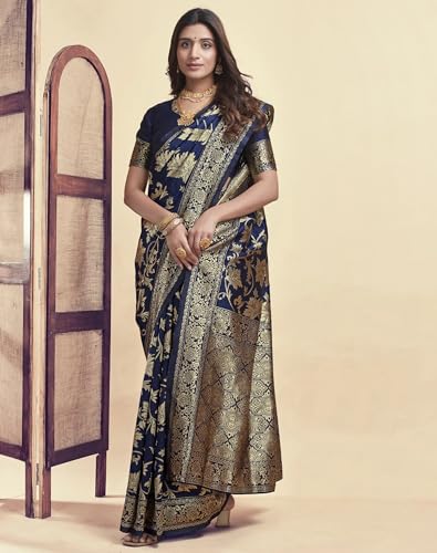 Image of Women's Banarasi Saree Pure Kanjivaram Silk Saree Soft Design Wear Pattu Sarees Cotton With Blouse Piece Kanchipuram for Wedding new ladies sadi