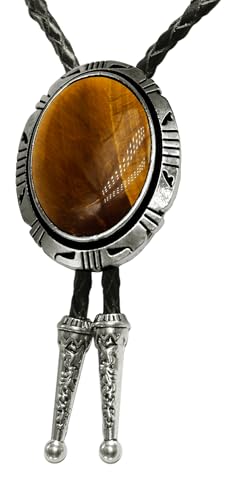 Image of Moranse Bolo Tie with Natural Tiger Eye Stone Celtic Style Genuine and Cowhide Rope