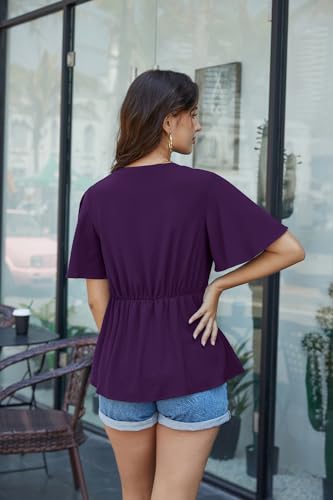 Image of GRACE KARIN Women's Elegant V-Neck Tie Waist Flowy Peplum Shirt Tops