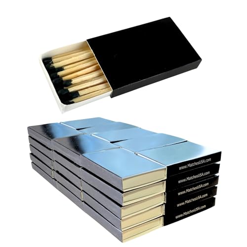 50 Boxes of Mostly Blank Black Wooden Matches | Strike on Box Matchboxes Traditional Wooden Matchsticks | Wedding Party Event Favors to Customize
