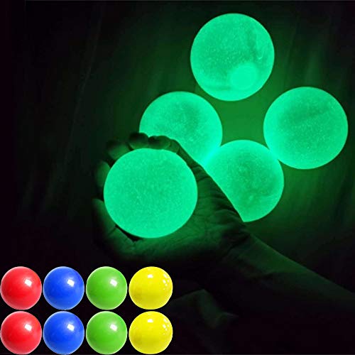 TiSkying 8 Pcs Balle Anti-Stress Collante luminescentes, Boules murales collantes Les balles Peuvent être collées au Plafond ou sur Le Mur, Boules cibles collantes pour Enfants et Adultes Cover