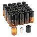 25 Pcs Essential Oil Glass Roller Bottles Mini Tiny Refillable Empty Aromatherapy Perfume Liquid Amber Glass Roll On Bottles Vials Metal Rollerball Bottles Jar (2ml)