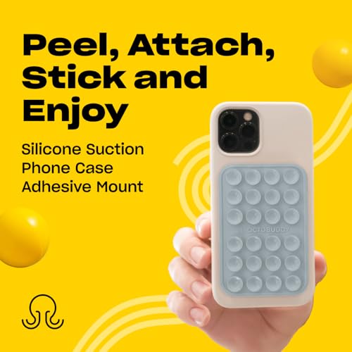 Image of OCTOBUDDY Classic MAX - Silicone Suction Phone Case Adhesive Mount - Hands-Free, Strong Grip Holder for Selfies and Videos - iPhone and Android Compatible - 2.6″ x 3.9″, Ultimate Grey