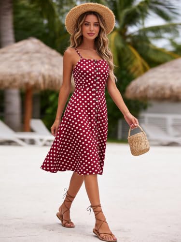 Image of Berydress Women's Casual Beach Summer Dresses 2026 Solid Cotton Flattering A-Line Spaghetti Strap Button Down Midi Sundress