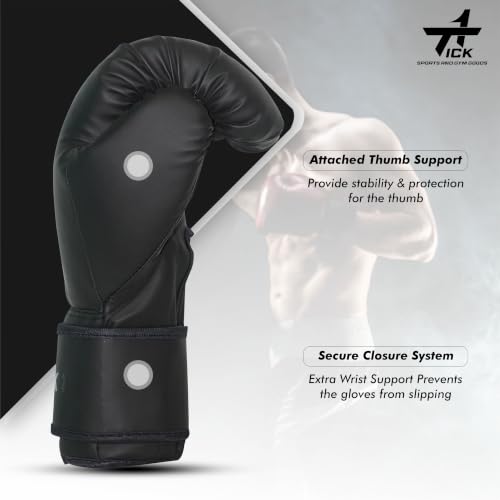 Image of Boxing Gloves for Men & Women, Punching Gloves for Training & Heavy Bag Punching with Moulded Foam Padding. Durable PU Material with Secure Velcro Wrist Support (Black, 14 oz)