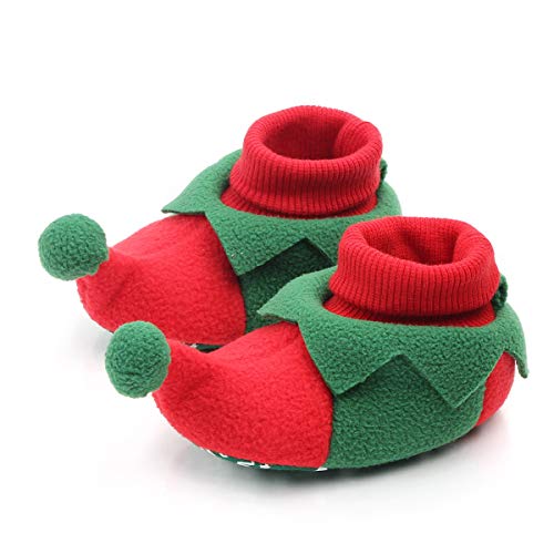 Newborn Infant Baby Christmas Shoes Santa Slippers Booties Anti-Slip Socks Boots Winter Warm Prewalkes (Red And Green Christmas Tree, 0-6 Months) #TOP15