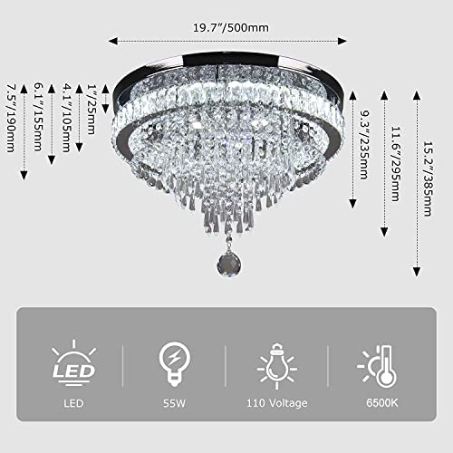 Frixchur 19.7" Modern Chandelier Crystal Ceiling Light Led Chandeliers Light Fixture For Bedrooms Dinning Room Living Room Lights 6500K Cool White #TOP4