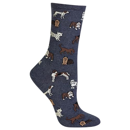 Hot Sox womens Dog Lovers Novelty Fashion Casual Crew Socks Hosiery, Dogs (Denim Heather), 4 10 US