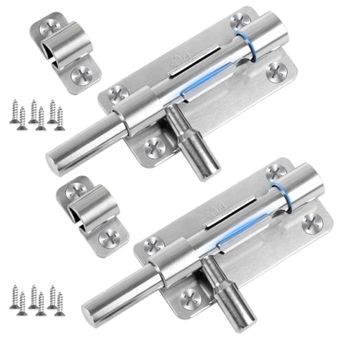 elzle Targette de Porte (2 Pièces), Avec vis de montage, targette de porte extérieure en inox 304 pour sécuriser les portes intérieures : chambres,...