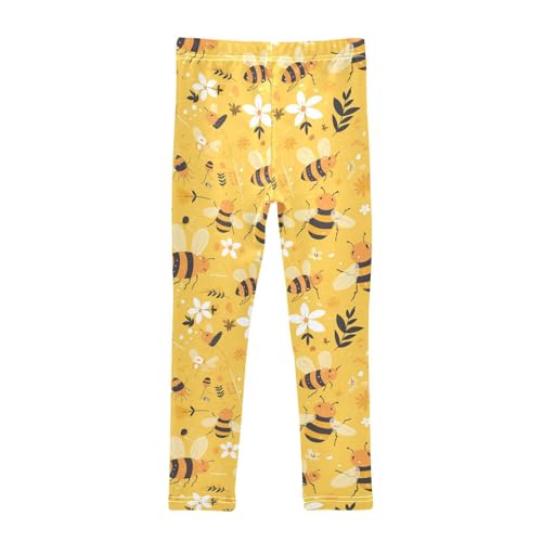 KLL Bees on Yellow Girls Basic Leggings Comfortable Full Length Lounge Pants Exercise2