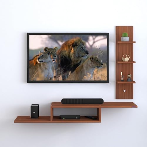 Image of Thomas Engineered Wood LED Light TV Unit Wall Mounted TV Unit Wall TV Stand TV Cabinet for Living Room, Set Top Box Stand - Walnut (D.I.Y - Do-It-Yourself) Ideal for Up to 43 inch Inches